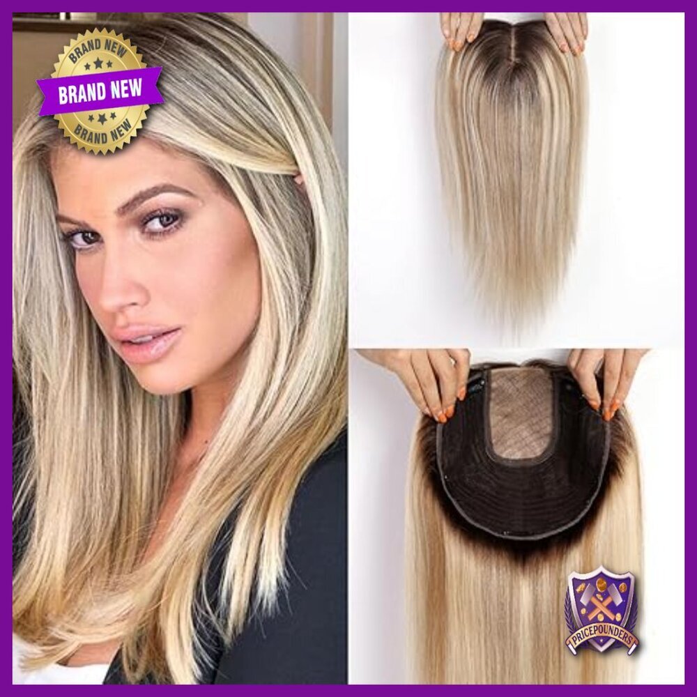 16" Human Hair Topper 7x8" Base for Thinning Hair Volume Boost